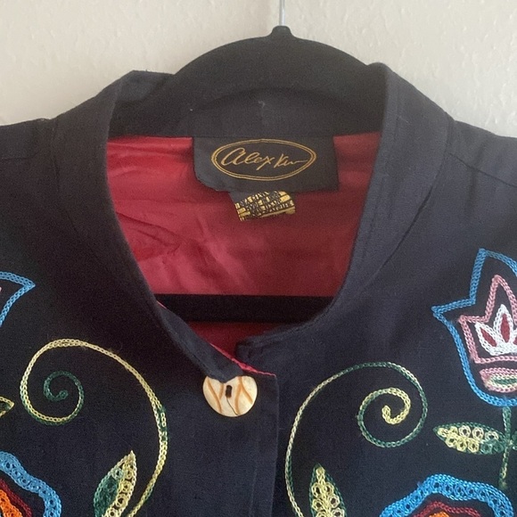 Alex Kim Women’s Black Embroidered Cotton Blazer Suit Jacket Top size 1X - Picture 2 of 4